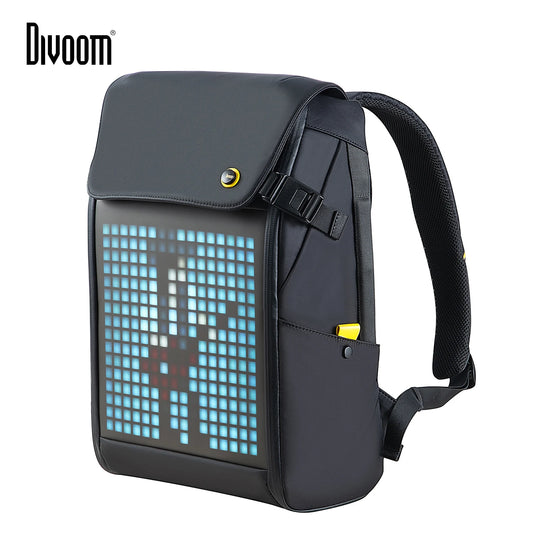 DIVOOM Pixoo M Backpack Men 15 Inch Waterproof School Backpack Laptop Bag Women'Daypack with 16 × 16 RGB LED Screen Travel Black