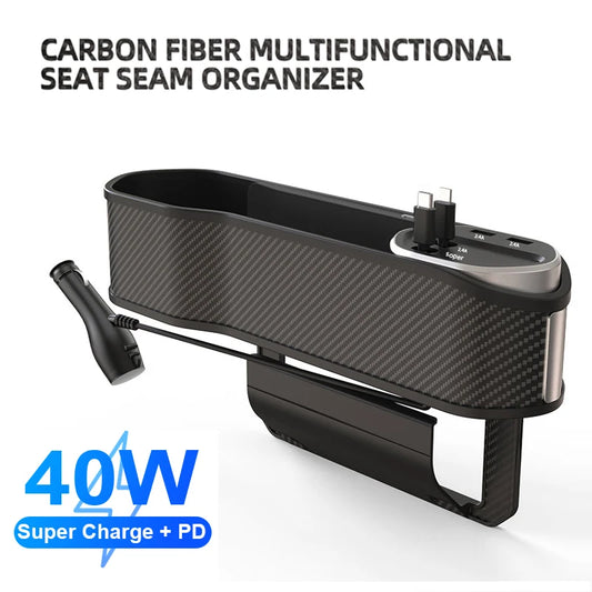 Car Seat Gap Storage Box With Super Fast Charge Organizer Seat Crevice Filler Box Wireless Charging Universal Car Accessories BF